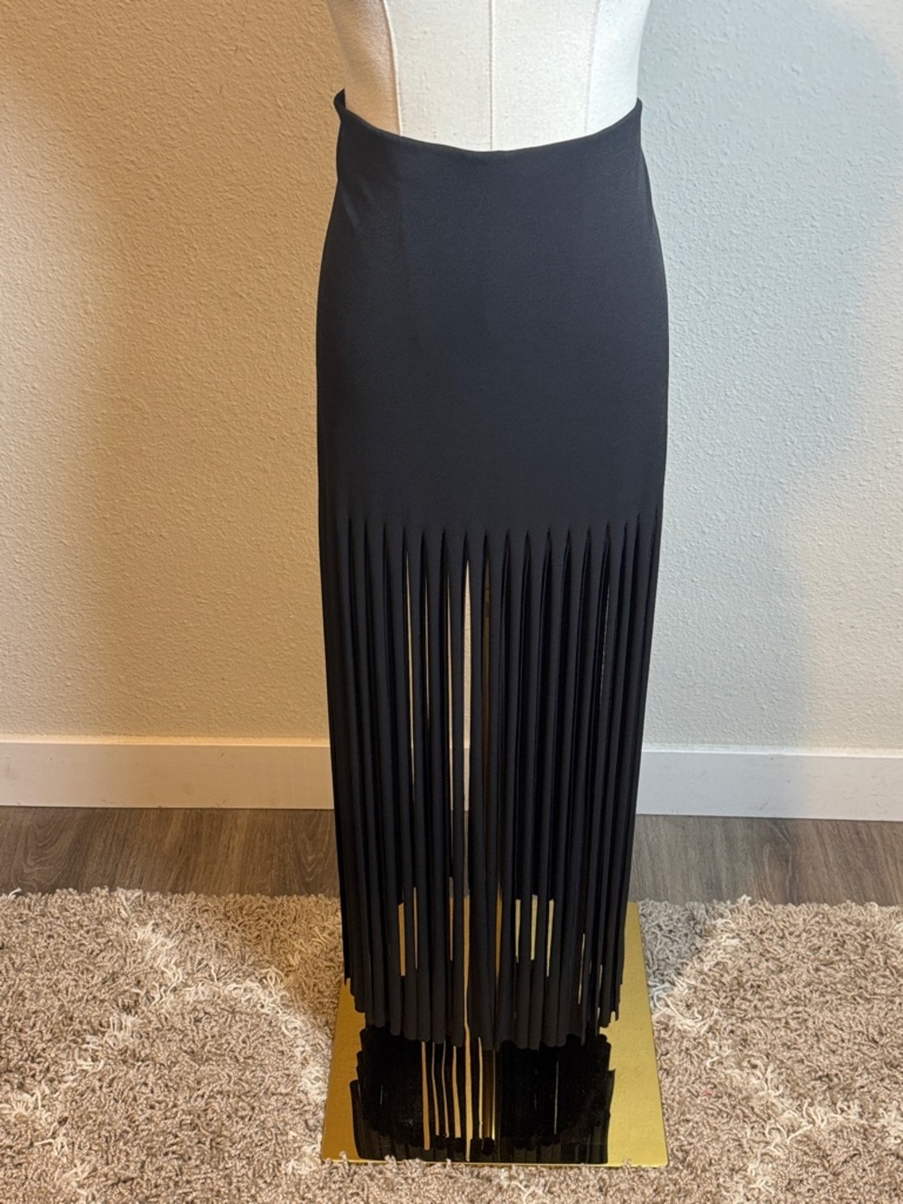 Erin Paige Black Fringe "Car Wash" Maxi Skirt size Medium